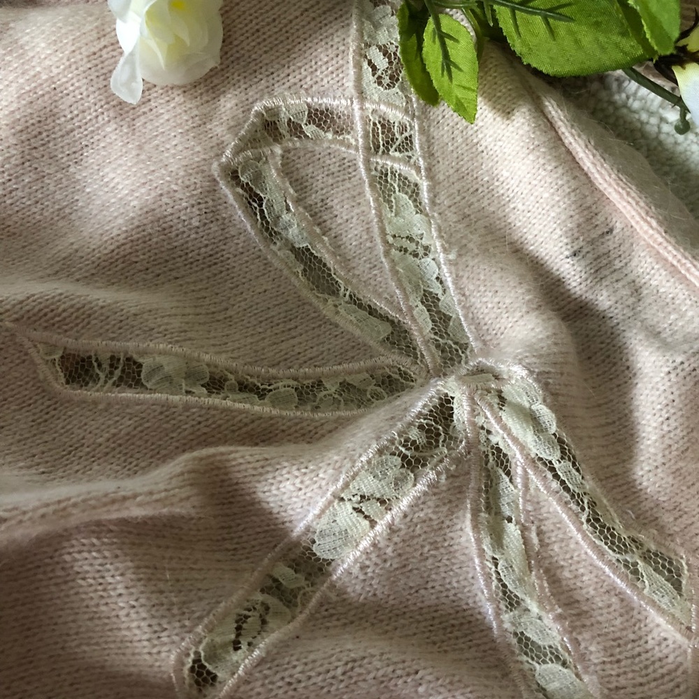 Top shop pink lace ribbon back cardigan